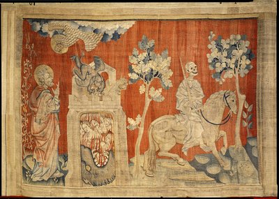 淡い馬に乗って死を描いた第4印のオープニング、「怒りの黙示録」からの第12巻、1373-87年（タペストリー） 作： Nicolas Bataille